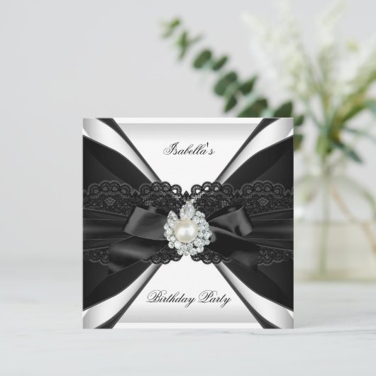 Elegant Pearl Jewel Black White Birthday Kaart (Staand voorkant)