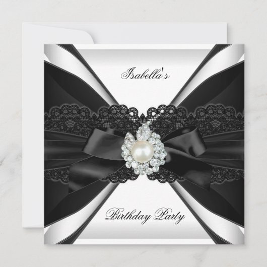 Elegant Pearl Jewel Black White Birthday Kaart (Voorkant)