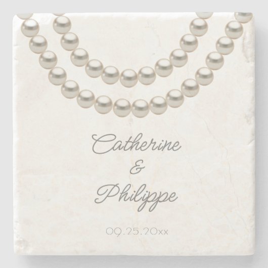 Elegant Pearl ketting bruiloft Stenen Onderzetter (Voorkant)
