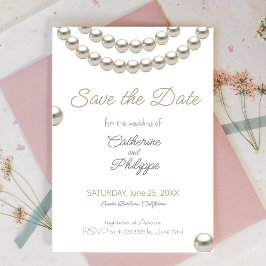 Elegant Pearl ketting Save the Date Kaart