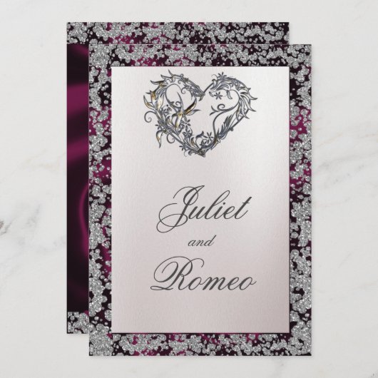 Elegant Pearl, Paarse Ribbon & Sparkle 2 Kaart (Voorkant / Achterkant)