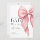 Elegant Pearl Pink Bow Girl Baby shower Kaart (Voorkant)