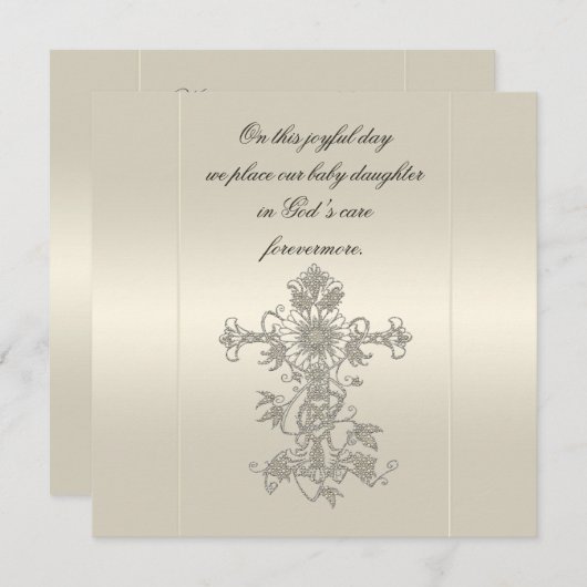 Elegant Pearl Satin Cross Baptisme Invitaties Kaart (Voorkant / Achterkant)