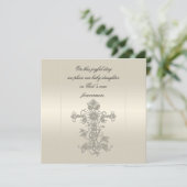 Elegant Pearl Satin Cross Baptisme Invitaties Kaart (Staand voorkant)