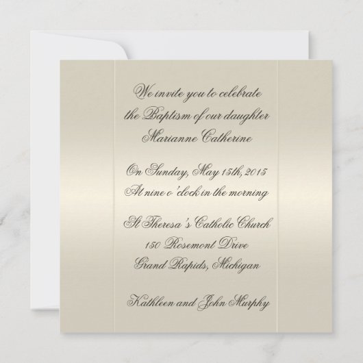 Elegant Pearl Satin Cross Baptisme Invitaties Kaart (Achterkant)