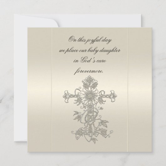 Elegant Pearl Satin Cross Baptisme Invitaties Kaart (Voorkant)