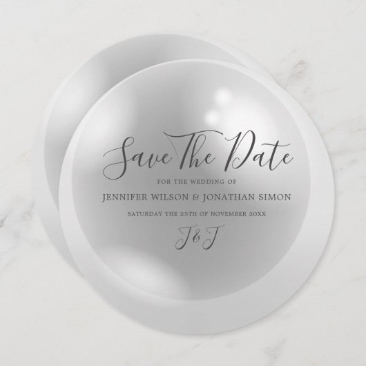 Elegant Pearl Simple Chic Save The Date (Voorkant / Achterkant)