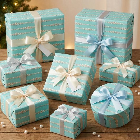 Elegant Pearl & Turquoise inpakpapier