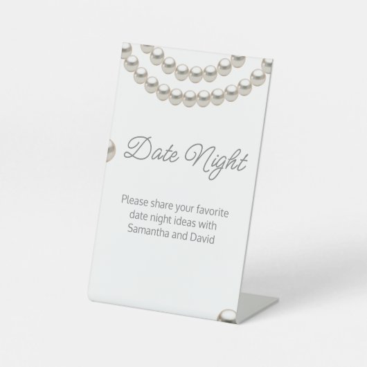 Elegant Pearl Vrijgezellenfeest Datum nacht Jar Reclamebord Met Voetstuk (Voorkant)