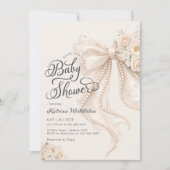 Elegant Pearl White Bow Floral Baby Shower Kaart (Voorkant)