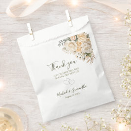 Elegant Pearl White en Ivoor Roos bruiloft Bedankzakje