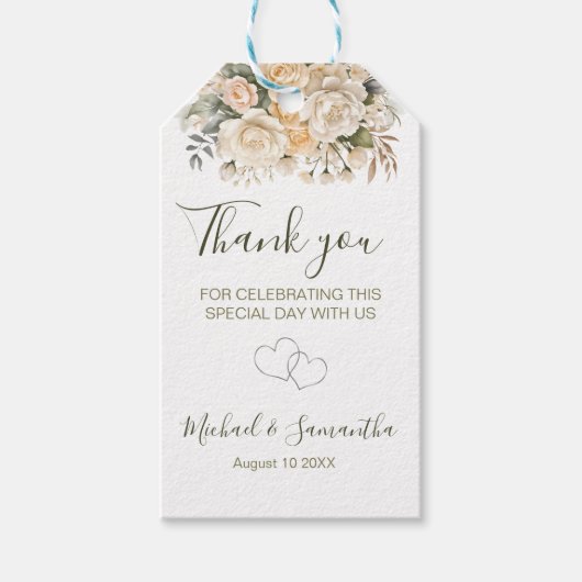 Elegant Pearl White en Ivoor Roos bruiloft Cadeaulabel (Voorkant)