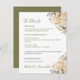 Elegant Pearl White en Ivoor Roos bruiloft Informatiekaartje