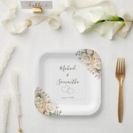 Elegant Pearl White en Ivoor Roos bruiloft Papieren Bordje