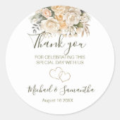 Elegant Pearl White en Ivoor Roos bruiloft Ronde Sticker (Voorkant)