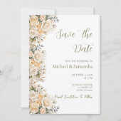 Elegant Pearl White en Ivoor Roos bruiloft Save The Date (Voorkant)