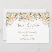 Elegant Pearl White en Ivoor Roos bruiloft Save The Date (Voorkant)