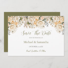 Elegant Pearl White en Ivoor Roos bruiloft Save The Date