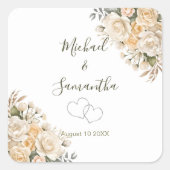 Elegant Pearl White en Ivoor Roos bruiloft Vierkante Sticker (Voorkant)