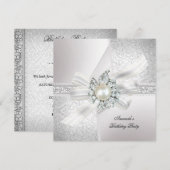 Elegant Pearl White Silver Birthday Party Kaart (Voorkant / Achterkant)