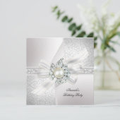 Elegant Pearl White Silver Birthday Party Kaart (Staand voorkant)