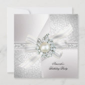 Elegant Pearl White Silver Birthday Party Kaart (Voorkant)