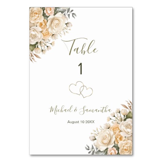 Elegant Pearl Wit en Ivoor Roos Trouwbord Kaart (Voorkant)