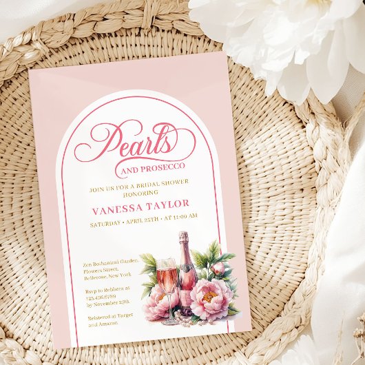 Elegant Pearls and Prosecco Bridal Shower Card Kaart