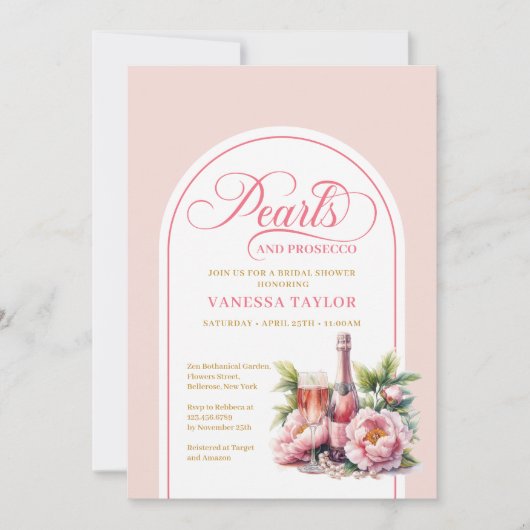 Elegant Pearls and Prosecco Bridal Shower Card Kaart (Voorkant)