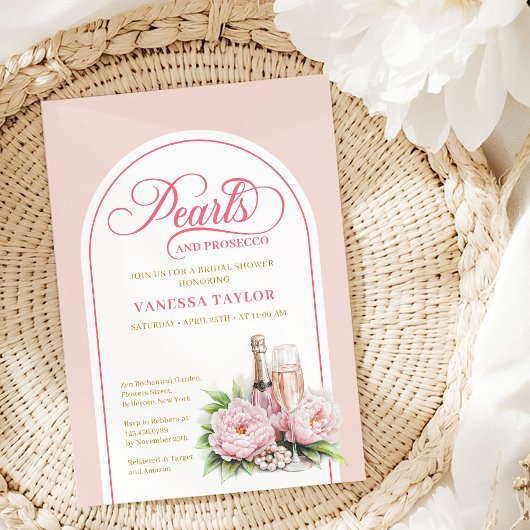 Elegant Pearls and Prosecco Bridal Shower Invite Kaart
