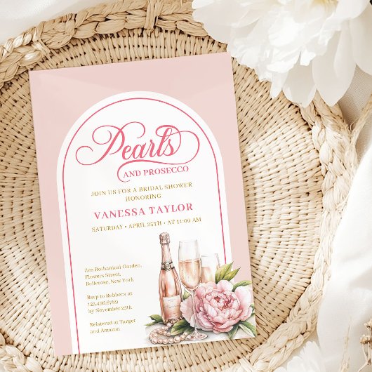 Elegant Pearls and Prosecco Bridal Shower Invite Kaart