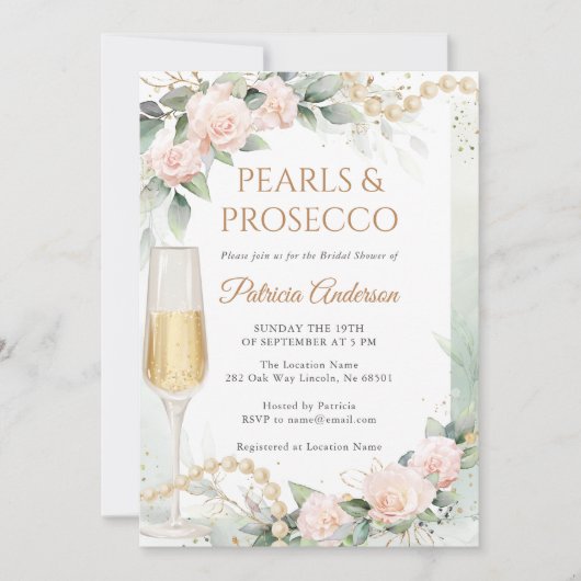 Elegant Pearls and Prosecco Bridal Shower Kaart (Voorkant)