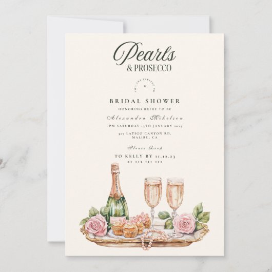 Elegant Pearls and Prosecco Bridal Shower Kaart (Voorkant)