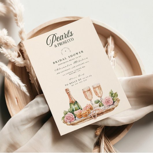 Elegant Pearls and Prosecco Bridal Shower Kaart