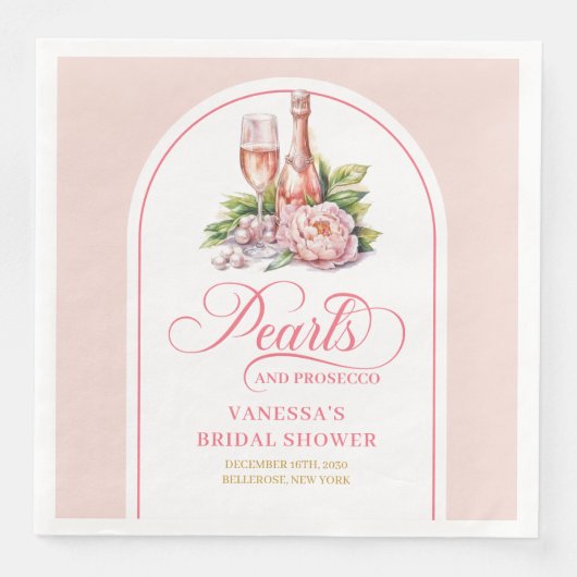 Elegant Pearls and Prosecco Bridal Shower Napkins Servet (Voorkant)
