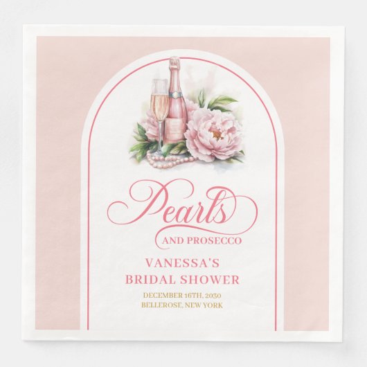 Elegant pearls and prosecco napkins personalized servet (Voorkant)
