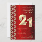 Elegant Pearls and Red Satin Birthday Invitation Kaart (Voorkant)