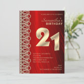 Elegant Pearls and Red Satin Birthday Invitation Kaart (Staand voorkant)