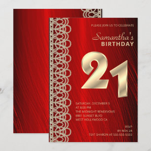 Elegant Pearls and Red Satin Birthday Invitation Kaart