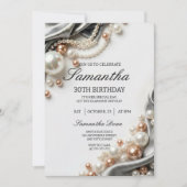 Elegant Pearls and Satin 30th Birthday Invitation Kaart (Voorkant)