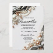 Elegant Pearls and Satin 30th Birthday Invitation Kaart (Voorkant / Achterkant)