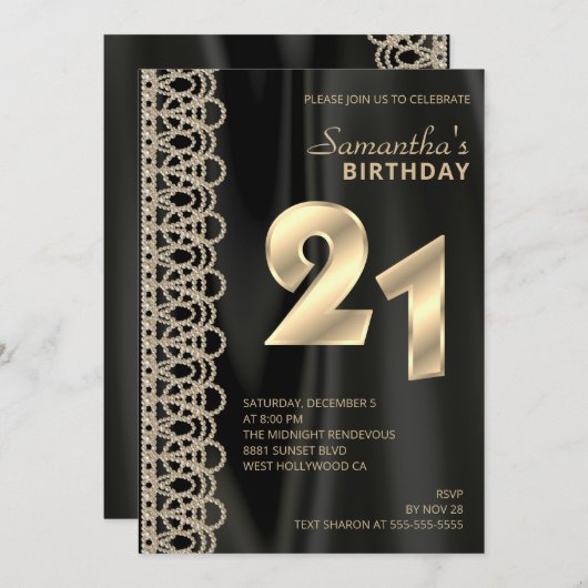 Elegant Pearls and Satin Birthday Invitation Kaart (Voorkant / Achterkant)