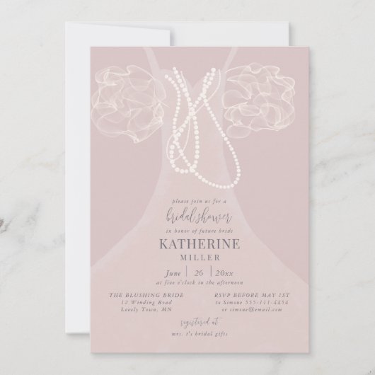 Elegant Pearls Blush Ruffles Dress Vrijgezellenfee Kaart (Voorkant)