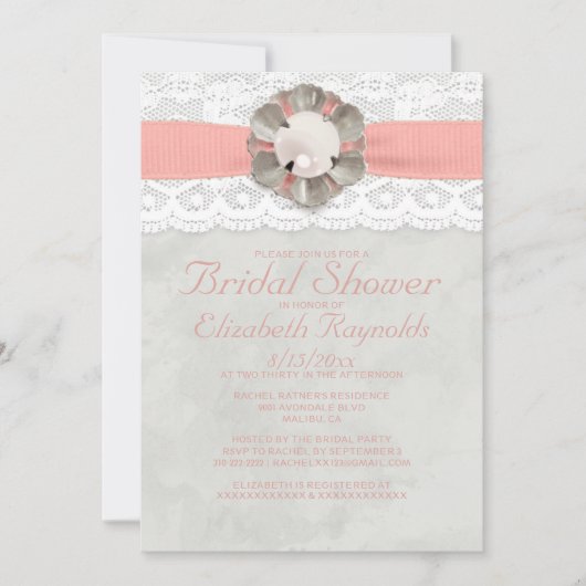 Elegant Pearls Bridal Shower Invitations Kaart (Voorkant)