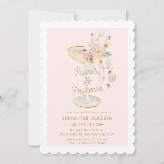 Elegant Pearls en Prosecco Roze Vrijgezellenfeest Kaart (Voorkant)