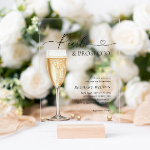 Elegant Pearls en Prosecco Script Vrijgezellenfees Acryl Uitnodigingen
