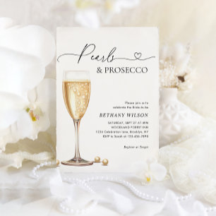 Elegant Pearls en Prosecco Script Vrijgezellenfees Kaart