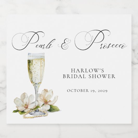 Elegant Pearls en Prosecco Vrijgezellenfeest Favor Sparkling Wijnetiket (Enkel label)