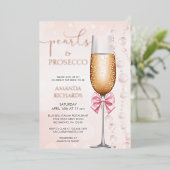 Elegant Pearls en Prosecco Vrijgezellenfeest Folie Uitnodiging (Staand Voorkant)