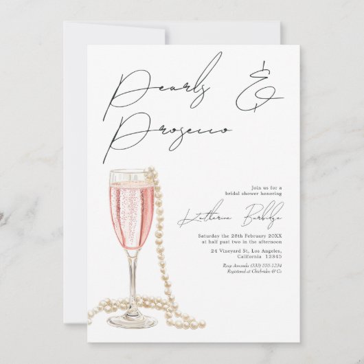 Elegant Pearls en Prosecco Vrijgezellenfeest Kaart (Voorkant)